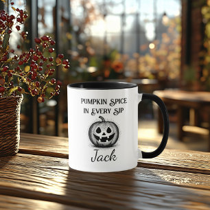 Custom Halloween  - Black and White Pumpkin Design Mug