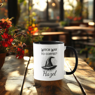 Custom Halloween  - Black & White Witch Hat Design Mug