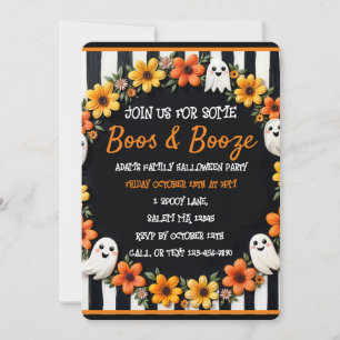 Custom Halloween 'Boos & Booze' Ghost & Floral Invitation