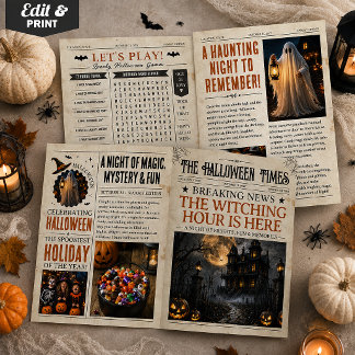 Custom Halloween Newspaper Card, Halloween Decor Card