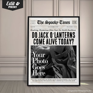 Custom Halloween Newspaper Wall Art Jack O'Lantern