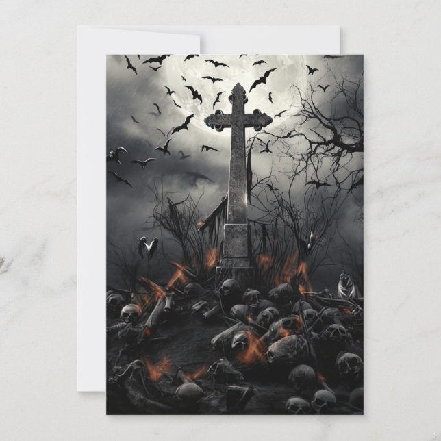 Custom Halloween Party Gothic Skulls Graveyard Invitation (Front)