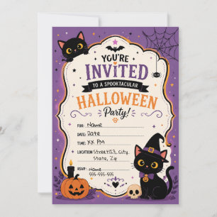 Custom Halloween Party Invitation For Cat Lovers
