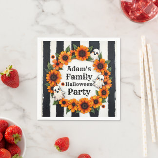 Custom Halloween Party - Personalized Ghost Floral Napkin