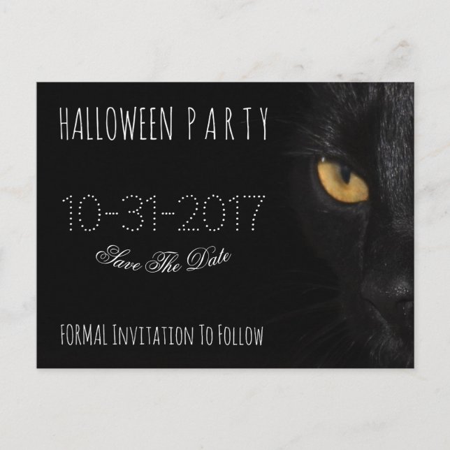 Custom Halloween Party Save The Date Black Cat Announcement Postcard (Front)