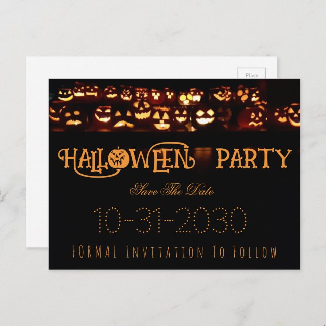 Custom Halloween Party Save The Date Pumpkin Announcement Postcard (Front/Back)