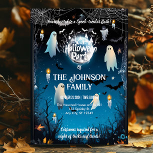 Custom Halloween Party with Ghosts and Blue Night  Invitation