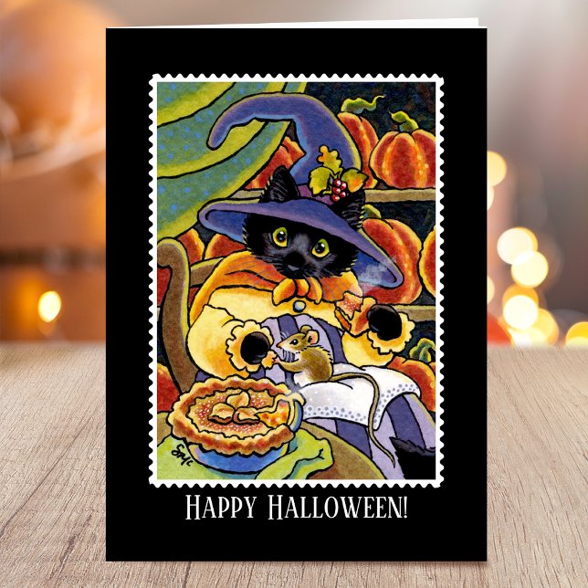 Custom Halloween Pie Witch Black Cat Mouse Card (Creator Uploaded)
