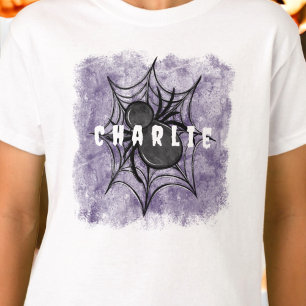 Custom Halloween Spooky Black Spider in Web T-Shirt