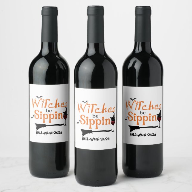 Custom Halloween Themed Wine Bottle Label Set (Bottles)