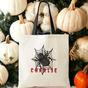 Custom Halloween Trick or Treat Spider Web Tote Bag