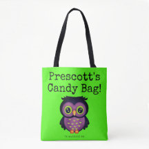 Custom Halloween Trick or Treating Bag Owl Tote