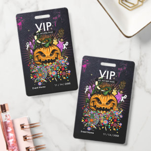 Custom Halloween VIP All Access Pass Scary Pumpkin Badge