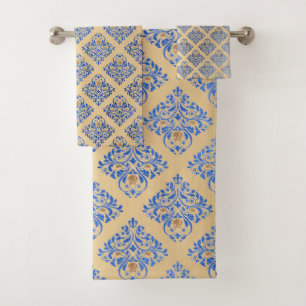 CUSTOM HAMPTON BLUE GOLD BATHROOM TOWEL SET