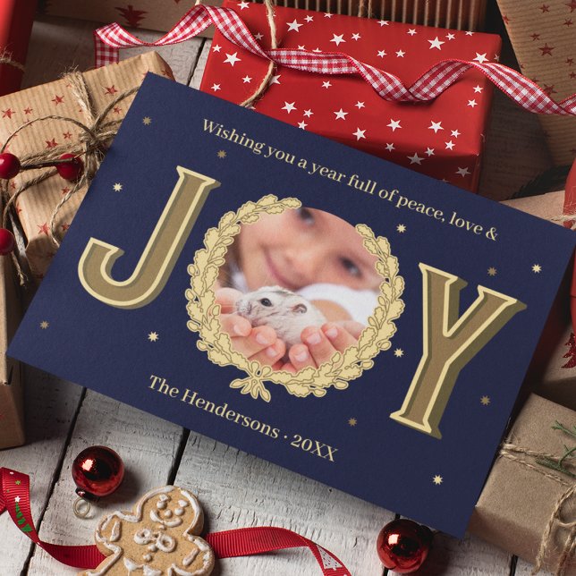 Custom Hamster Photo Blue Gold Joy Christmas Holiday Card (Custom Hamster Photo Blue Gold Joy Christmas Holiday Card
)
