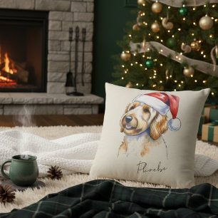 Custom Hand Drawn Christmas Golden Doodle Portrait Throw Pillow