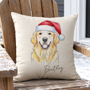Custom Hand Drawn Christmas Golden Retriever Dog Throw Pillow