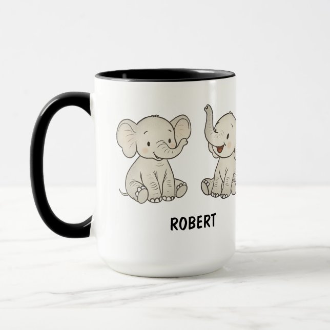 Custom Hand Drawn Cute Elephant Coffee Mug (Left)