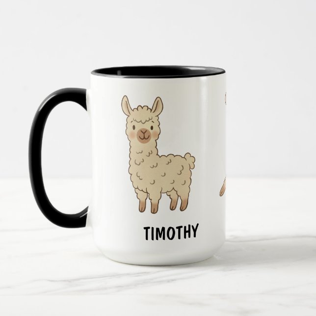 Custom Hand Drawn Cute Llama Alpaca Coffee Mug (Left)