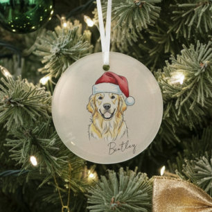 Custom Hand Drawn Golden Retriever Portrait  Glass Ornament