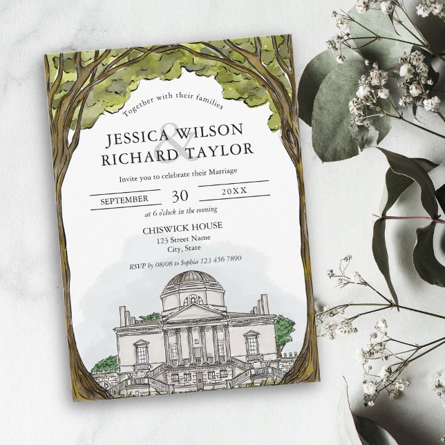 Custom Hand Drawn Venue Illustration Wedding Invit Invitation (custom hand drawn watercolor wedding venue illustrated invitation)