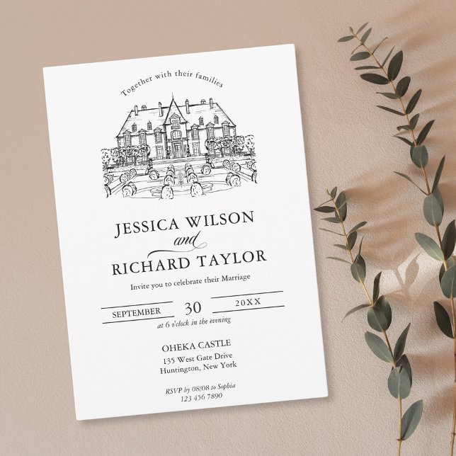 Custom Hand Drawn Venue Illustration Wedding Invitation (custom hand drawn wedding venue illustration)