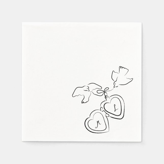 Custom Hand Drawn Wedding Sketch Cocktail Napkins  (Front)