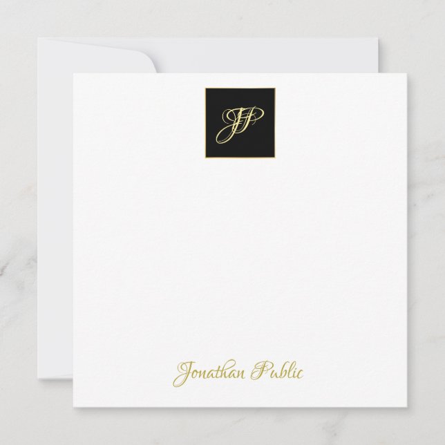 Custom Hand Gold Text Monogram Personalized Card (Front)
