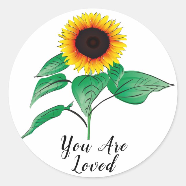 Custom Hand Painted Watercolor Sunflower Plant Classic Round Sticker (Front)