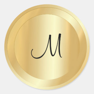 Custom Hand Script Monogram Template Faux Gold Classic Round Sticker