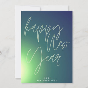 Custom Hand Written Happy New Year Gradient Photo Holiday Card