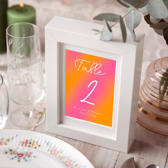 Custom Hand Written Pink Orange Table Number (Creator Uploaded)