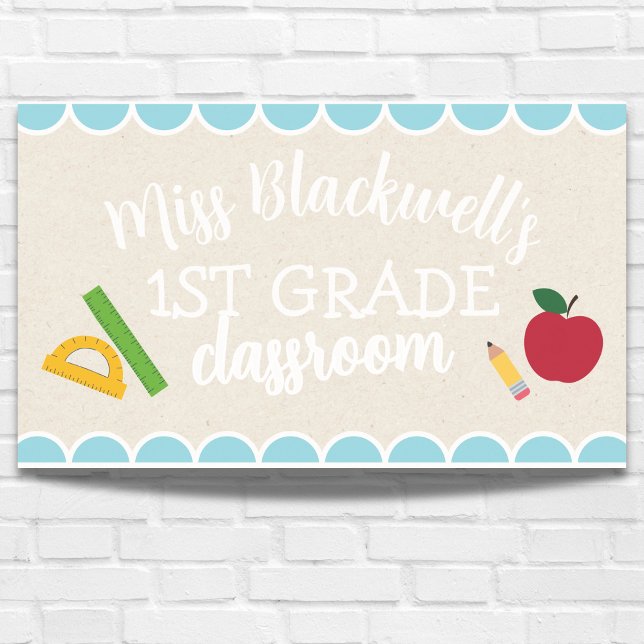 Custom Hand Written Teacher Name Classroom Scallop Banner (Decorate your classroom with this custom, create your own teacher banner! )