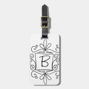 Custom handdrawn monogram travel lugagge tag