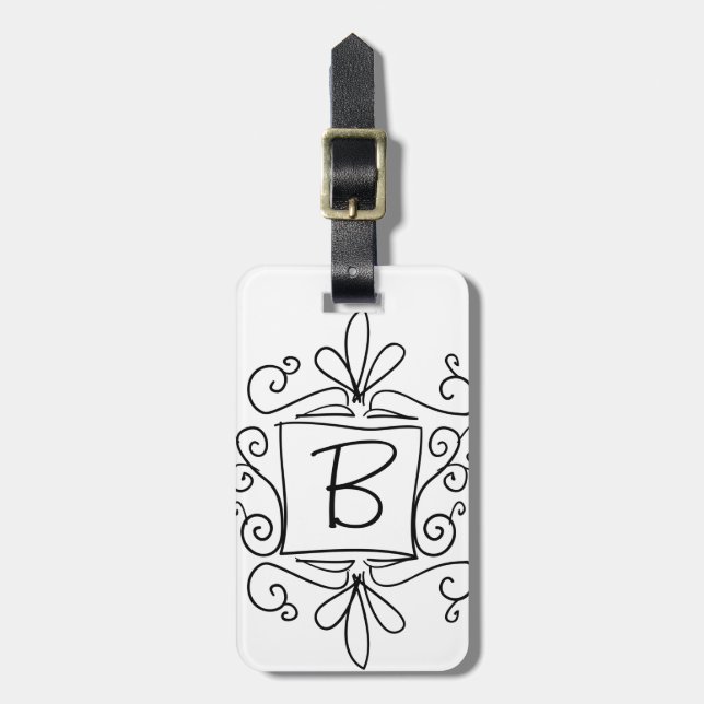 Custom handdrawn monogram travel lugagge tag (Front Vertical)