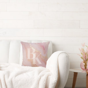 Custom Handle Blush Pink Gold Marble Girl Boss Throw Pillow