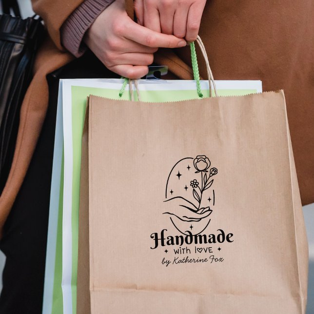 Custom Handmade with love, Modern Hand Wildflower Rubber Stamp (Creator Uploaded)