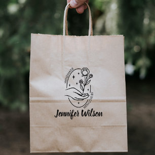 Custom Handmade with love, Modern Hand Wildflower Rubber Stamp