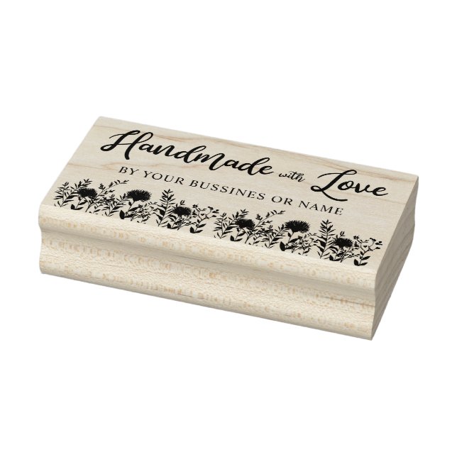 Custom Handmade with Love Quote and Wildflowers Rubber Stamp (Stamp)