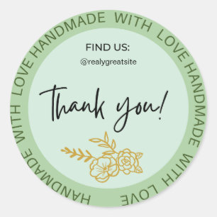 Custom Handmade With Love Thank You Classic Round Sticker