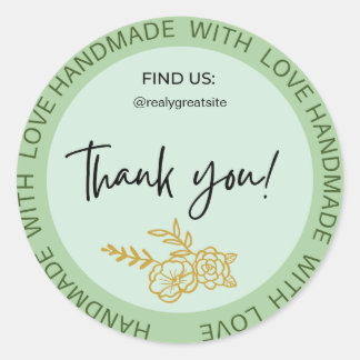 Custom Handmade With Love Thank You  Classic Round Sticker