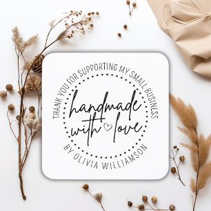 Custom Handmade With Love Thank You Small Business Square Business Card