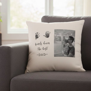 Custom Handprints Best Dad Photo Throw Pillow