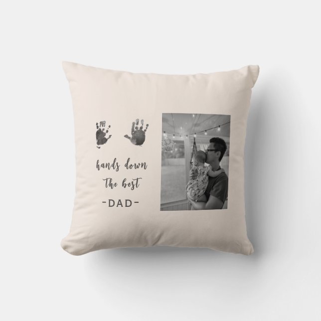 Custom Handprints Best Dad Photo Throw Pillow (Front)