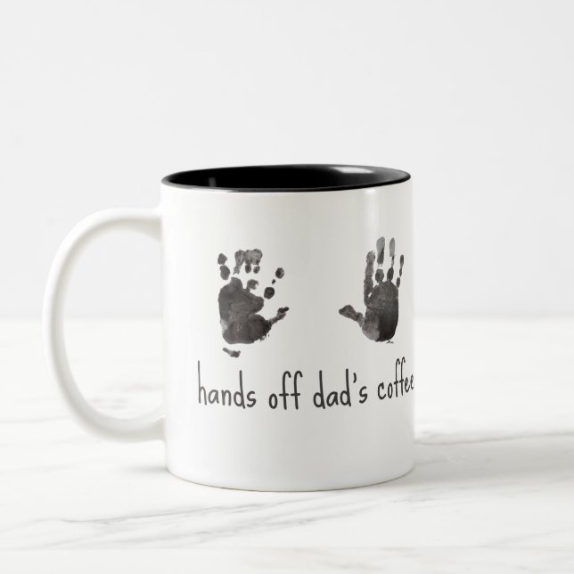 Custom Handprints Funny Dad Two-Tone Coffee Mug (Left)