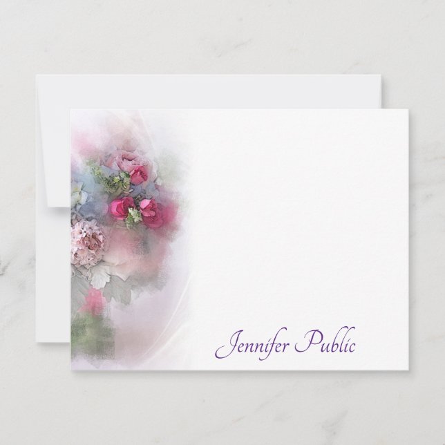 Custom Handwriting Script Name Watercolor Roses Card (Front)
