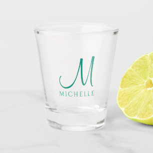 Custom Handwritten Initial Monogram Name Teal Shot Glass
