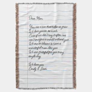 Custom Handwritten Letter to Mom Throw Blanket