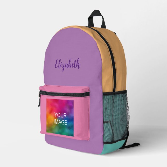 Custom Handwritten Name Image Colourful Template Printed Backpack (Back Corner Right)
