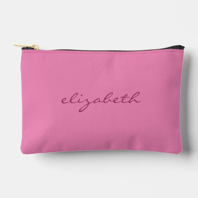Custom Handwritten Name Text Template Pink Elegant Accessory Pouch (Front)